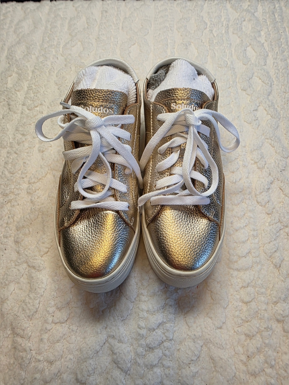 Soludos Metallic Gold Platform Lace Up Sneakers Size 8